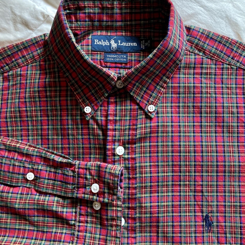 Polo Ralph Lauren Yarmouth Classic Fit Cotton Button Up Mens XL Plaid Red Green